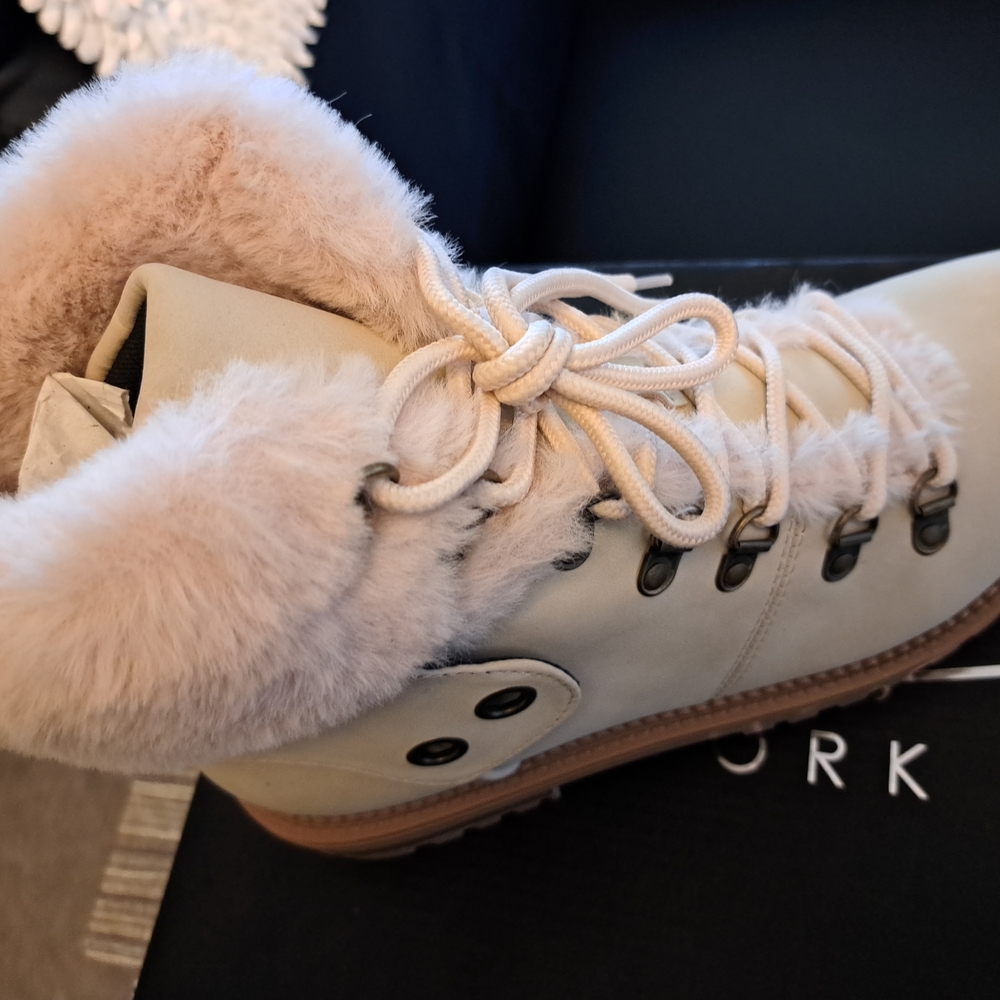 Cream and Brown Winter Boots with Fuzzy Material